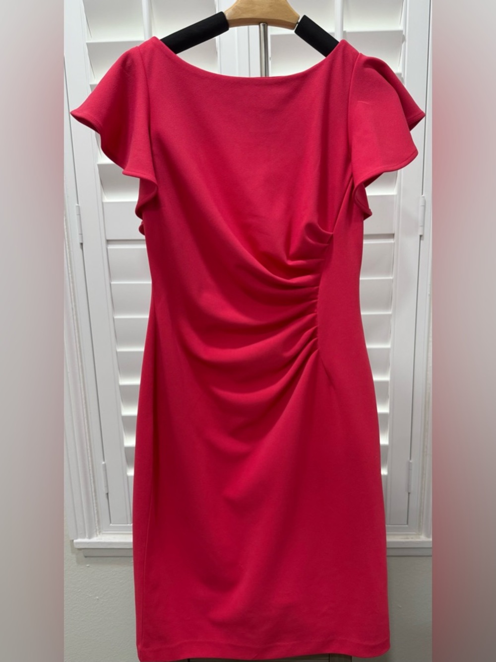 Calvin Klein Ruffle Sleeve Midi Dress in Fuchsia